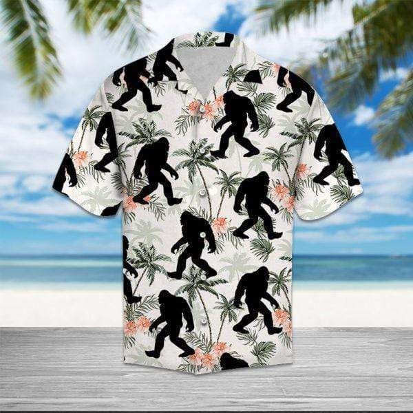 Bigfoot Coconut Tree Tropical Aloha Hawaiian Shirts