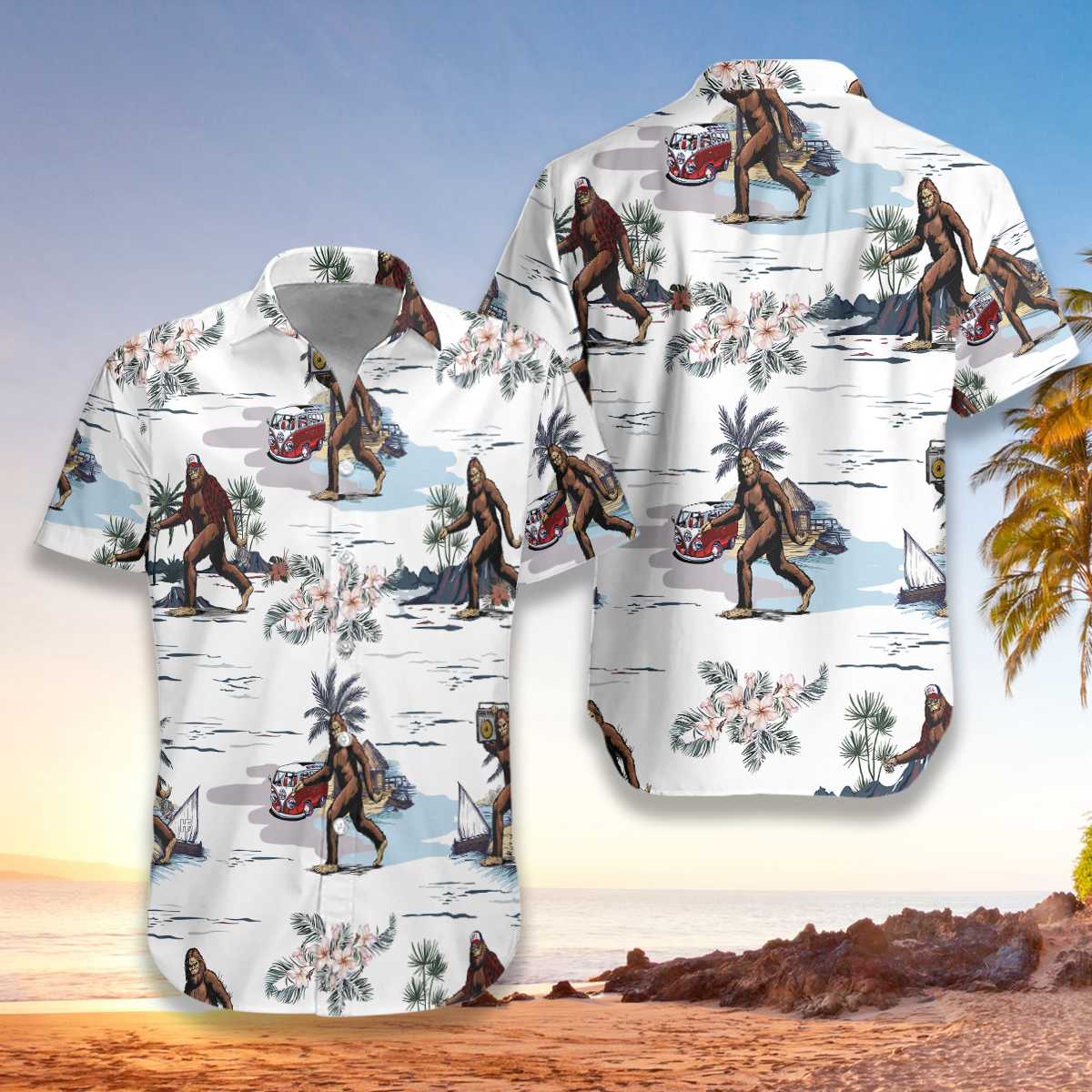 Bigfoot Floral Aloha Hawaiian Shirts For Men & For Women