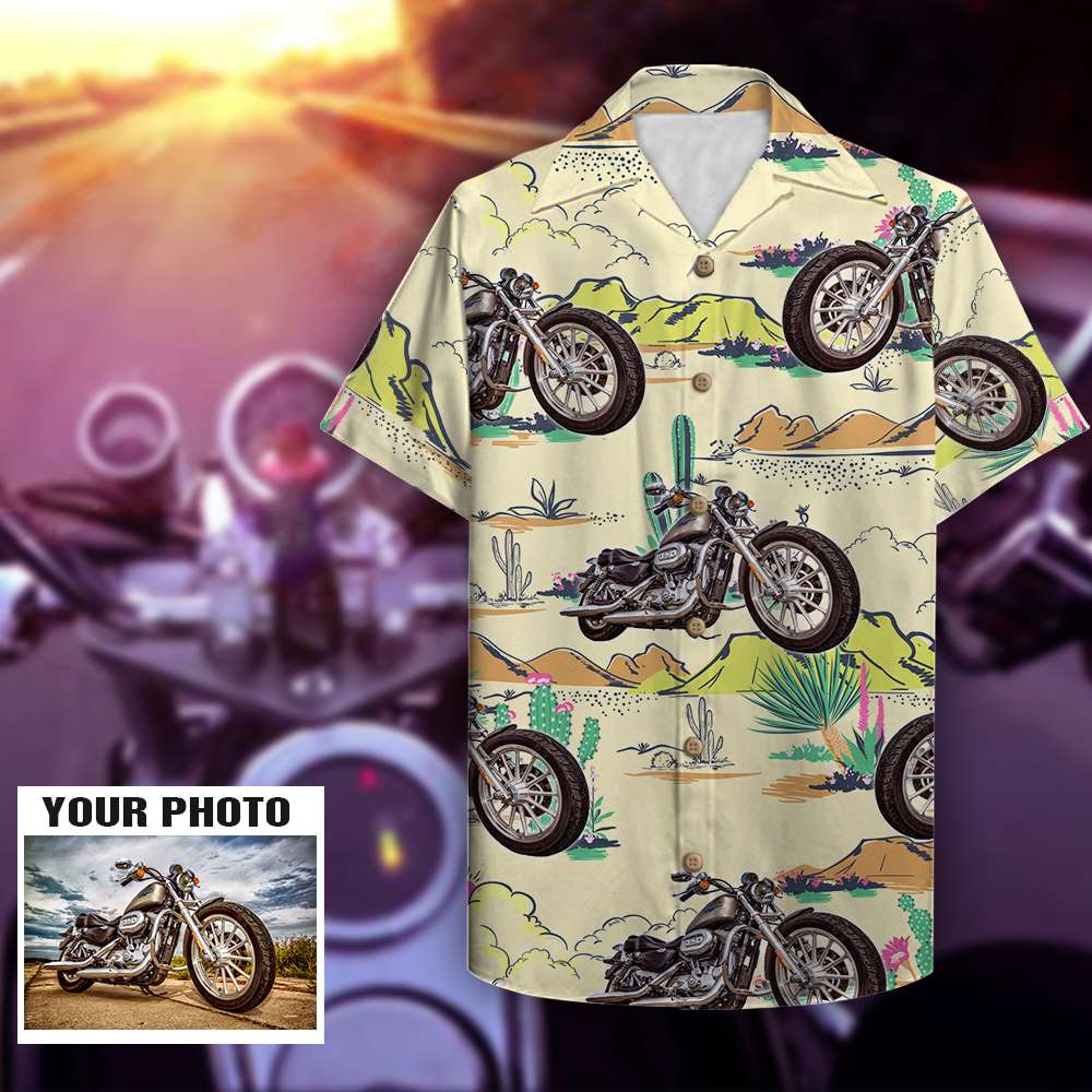 Biker Custom Photo Motorcycle Hawaiian Shirt/ Aloha Shirt/ Hawaiian Shirt for Men/ Gift for Biker