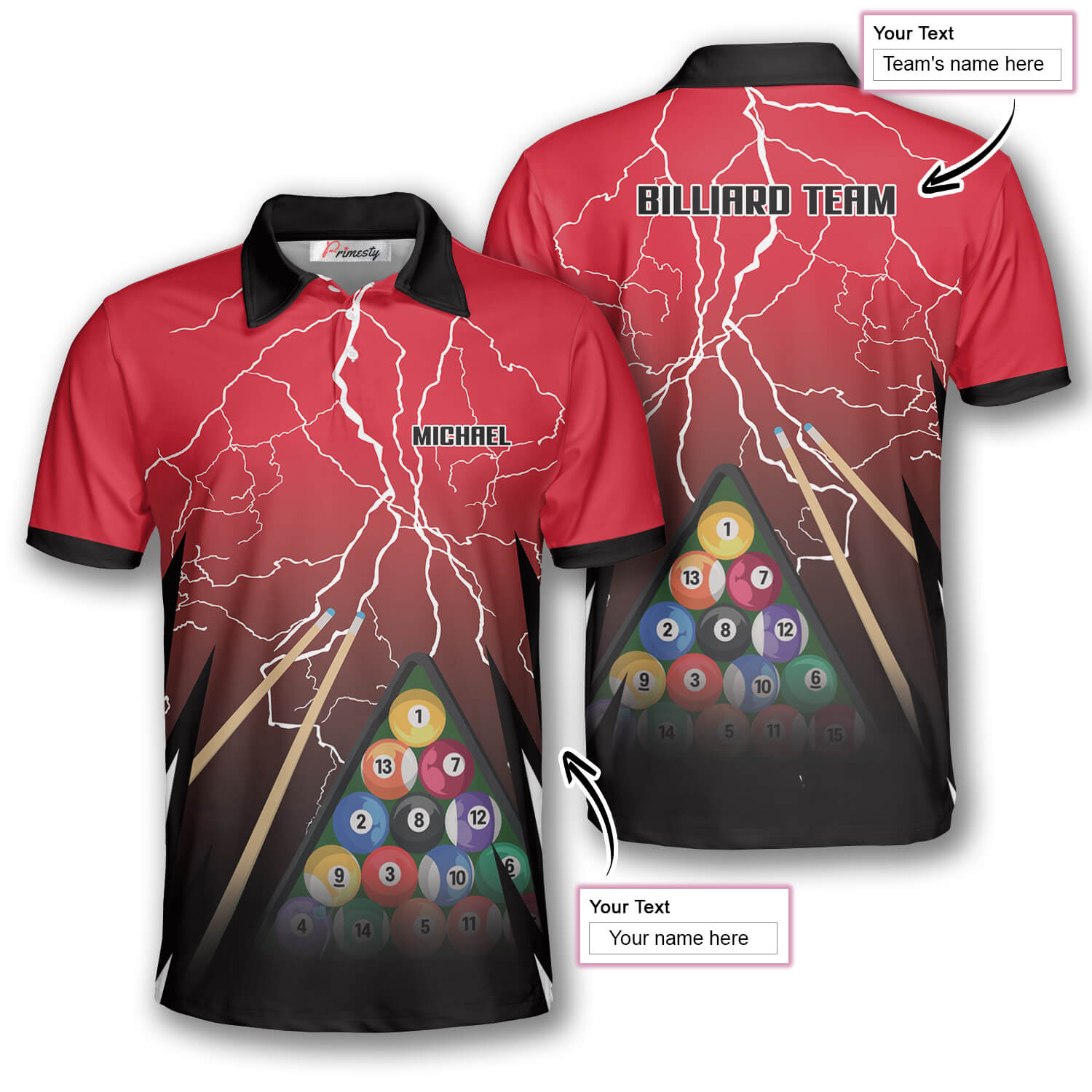 Thunder Lightning Red Version Custom Billiard Shirts for Men/ Men''s Billiard Polo Shirts