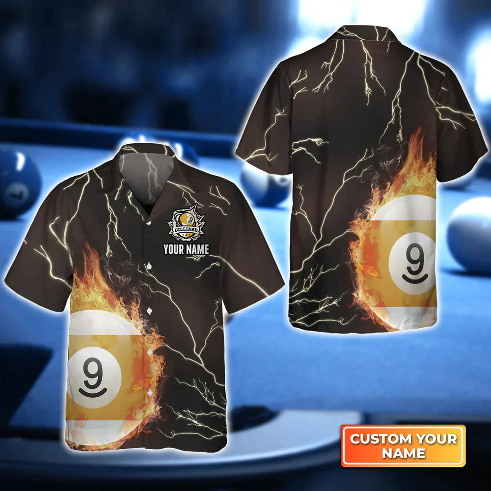 Billiard 9 Ball Fire Flame Hawaiian Shirt/ Billiard team shirt/ Summer Shirt Nice Gift for Billiard Lover