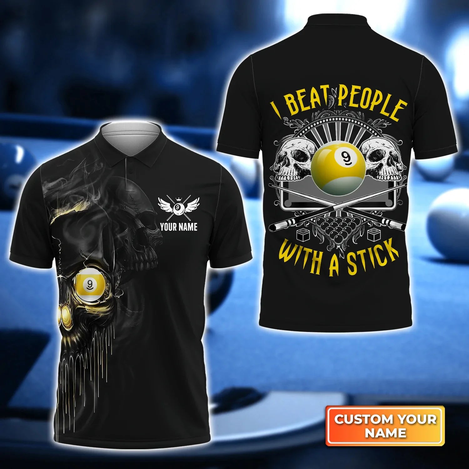 Dead Stroke Pool 8 Ball Skull On Fire 3D Polo Shirt/ Billiard shirt for men/ Gift For Billiard Players