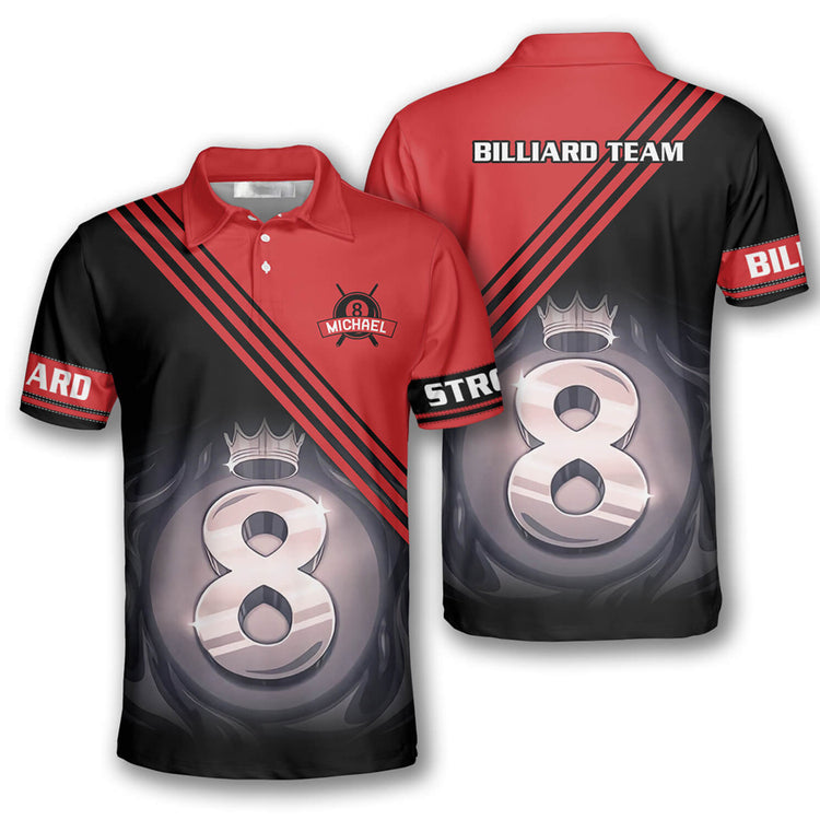 Billiard Ball 8 Red Black Custom Billiard Shirts for Men/ Custom Billiard Shirts for Team/ Men