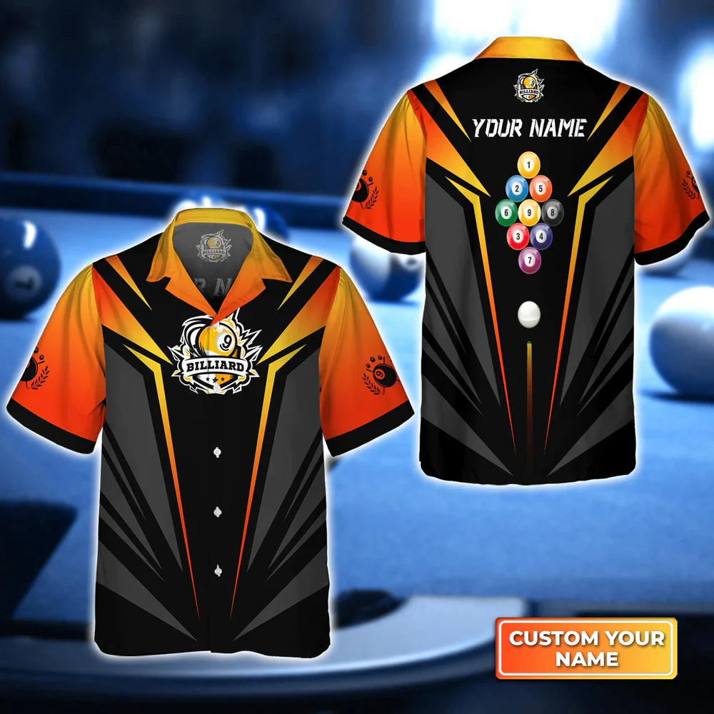 Personalized Name Billiard Pool Nine-Ball In Orange 3D Hawaiian Shirt/ Gift For Billiard Players