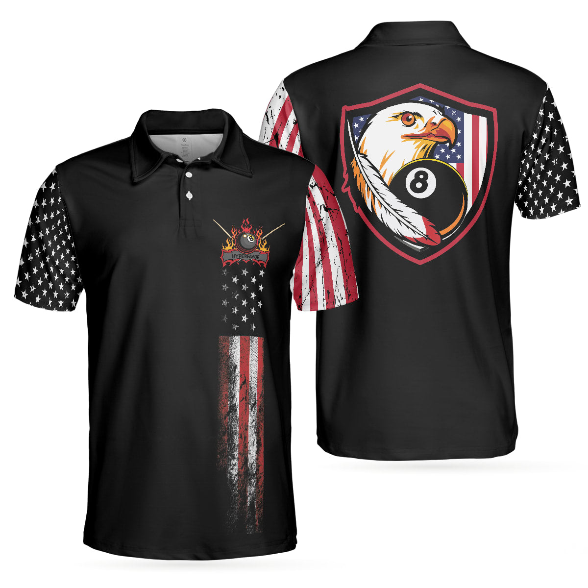 Billiards Eagle American Flag Black Golf Polo Shirt For Men - Gifts For Golfers Men