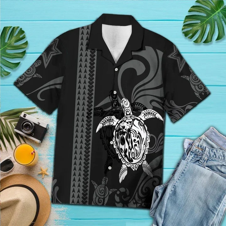 Black And White Maori Art turtle Hawaiian Shirt