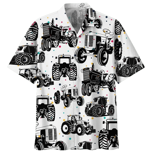 Black And White Tractor Hawaiian Shirt/ Farm aloha Hawaiian shirt for men/ Women