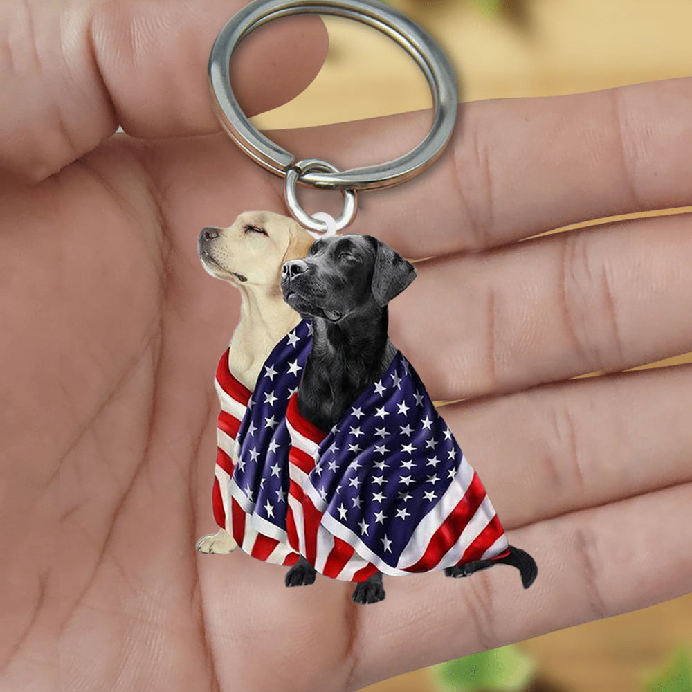 Black And Yellow Labrador Retriever  American Patriot Flag Acrylic Keychain