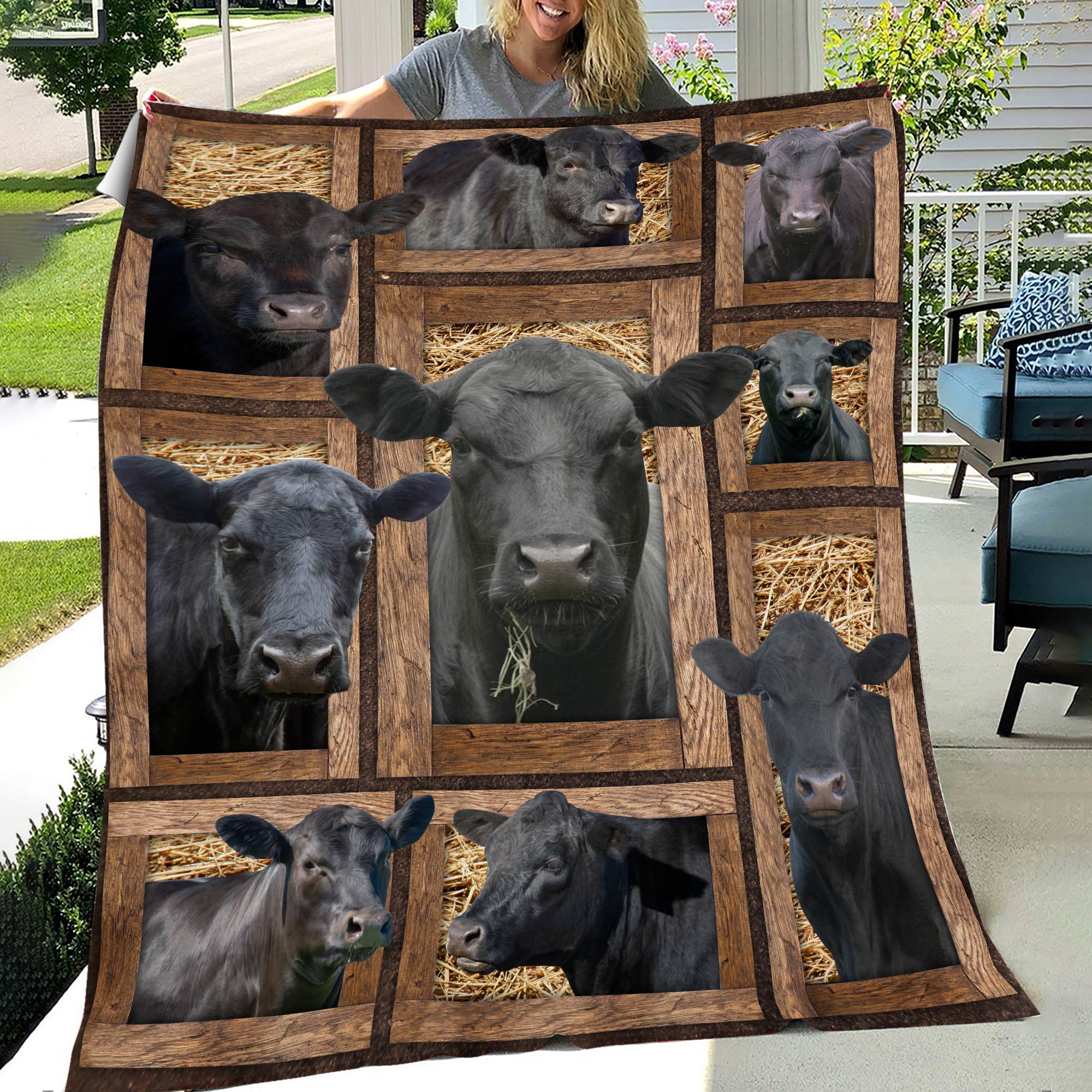 Black Angus In Farm All Printed 3D Blanket Cow Blanket Farm House Blanket