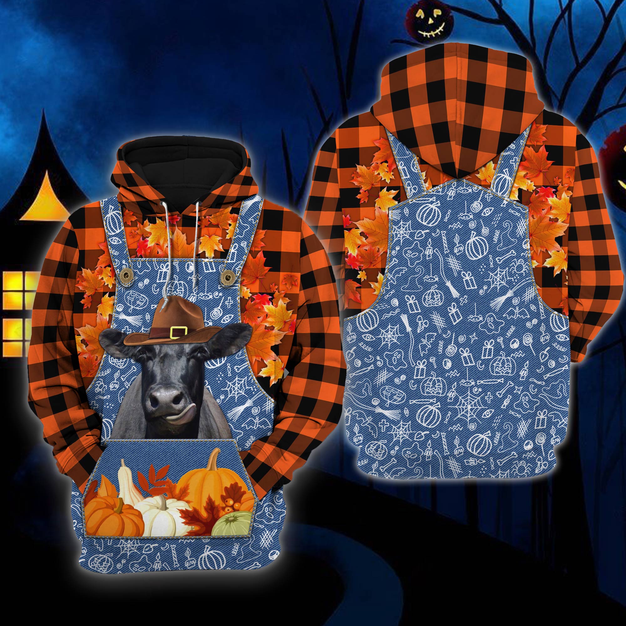 Black Angus 3D All Over Print On Hoodie/ Halloween Hoodie Farm Pattern