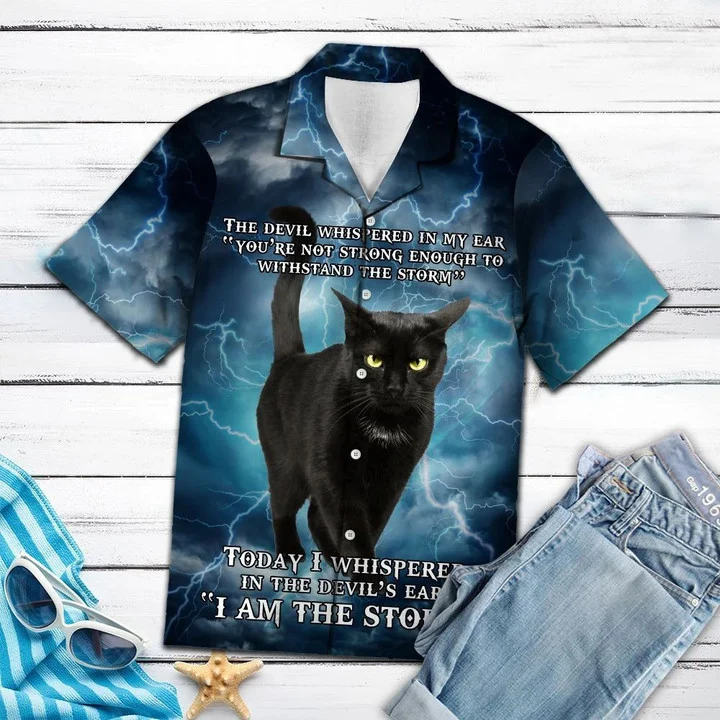 Black Cat I Am The Storm Pattern Hawaiian Shirt
