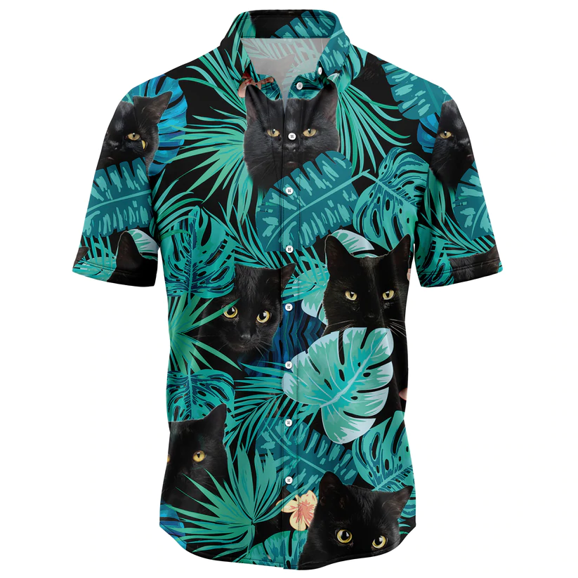 Black Cat Tropical Hawaiian Shirt/ Summer Hawaiian Shirts for Men/ women Aloha Beach Shirt