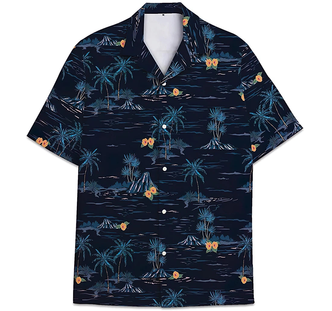 Black Coconut Tree Island Hawaiian Shirt/ Button Up Aloha Shirt For Men/ Women