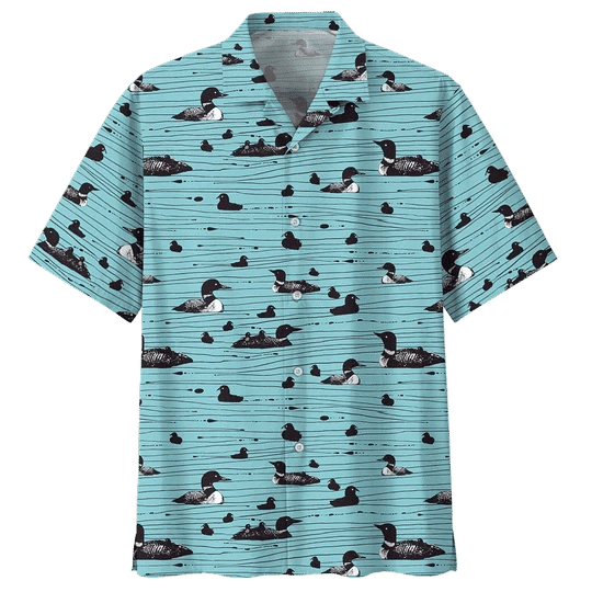Duck Hawaiian Shirt/ Duck Button Up Shirt- Short Sleeve Summer Shirt/ Black Duck Hawaiian Shirt