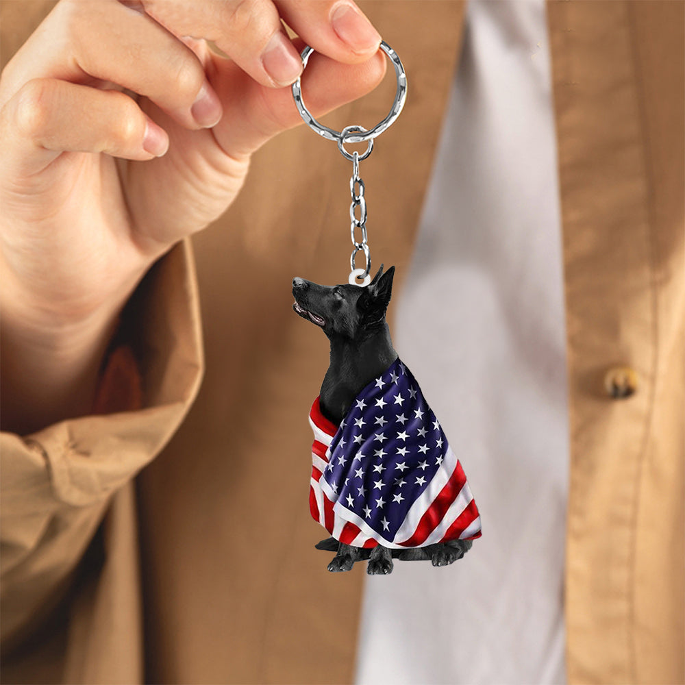 Black German Shepherd American Patriot Flag Acrylic Keychain