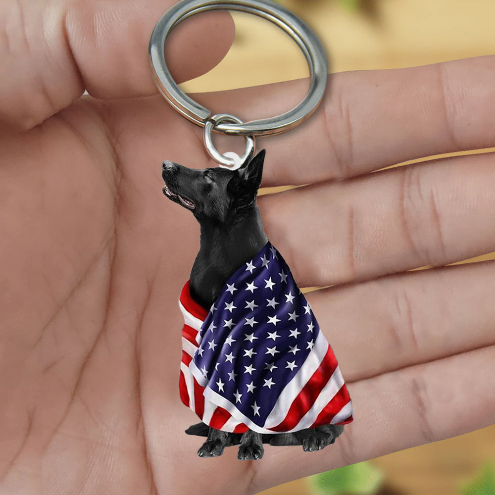 Black German Shepherd American Patriot Flag Acrylic Keychain
