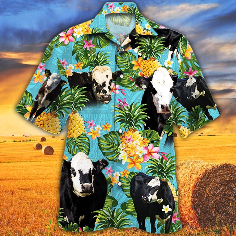 Black Hereford Cattle Lovers Pineapple Hawaiian Shirt
