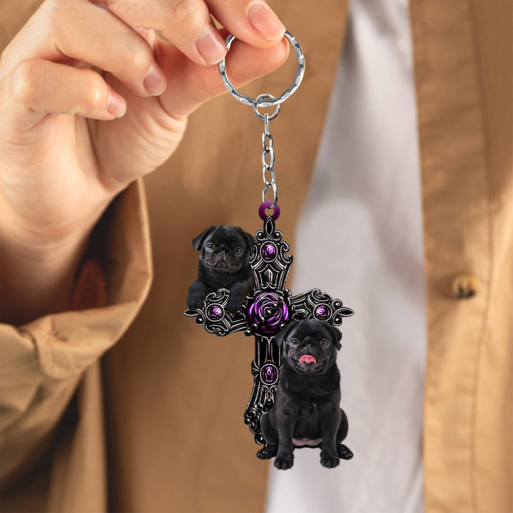 Black Pug Pray For God Acrylic Keychain Dog Keychain Coolspod