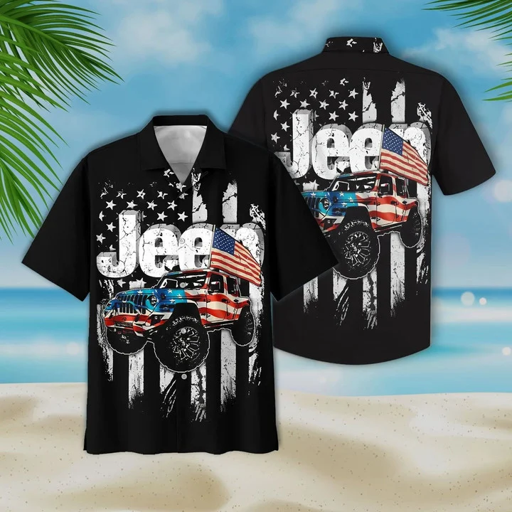 Black Theme Jee And Flag Unique Hawaiian Shirt/ Racing car Hawaiian Shirt/ Beach Summer Hawaii Shirt Family Shirt