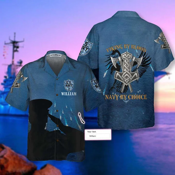 Black Veteran Silhouette Navy By Choice Custom Hawaiian Shirt