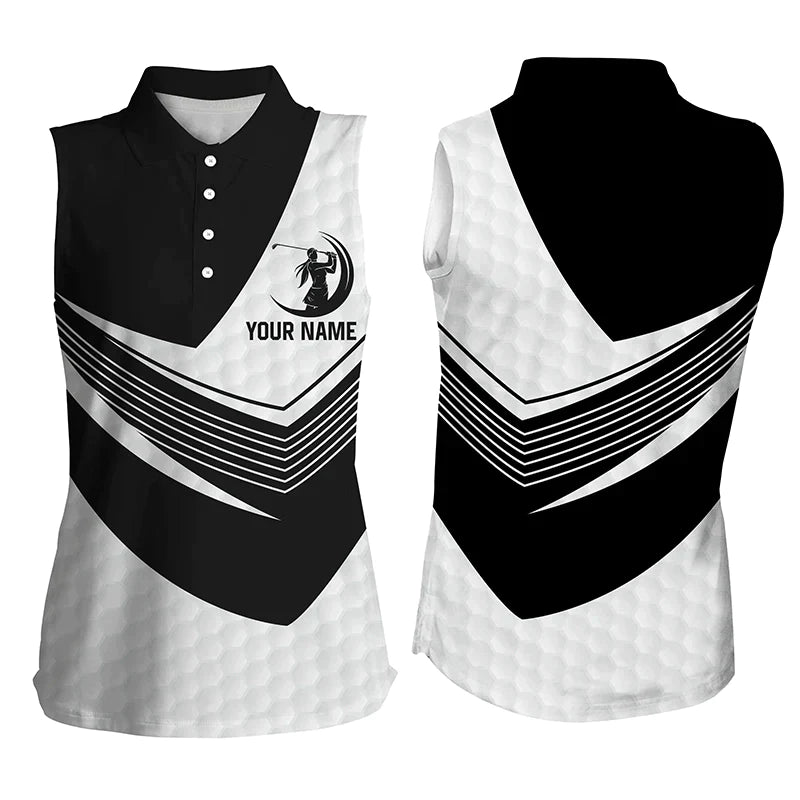 Black and White golf balls skin custom name Sleeveless golf polos for womens/ golf gifts for women