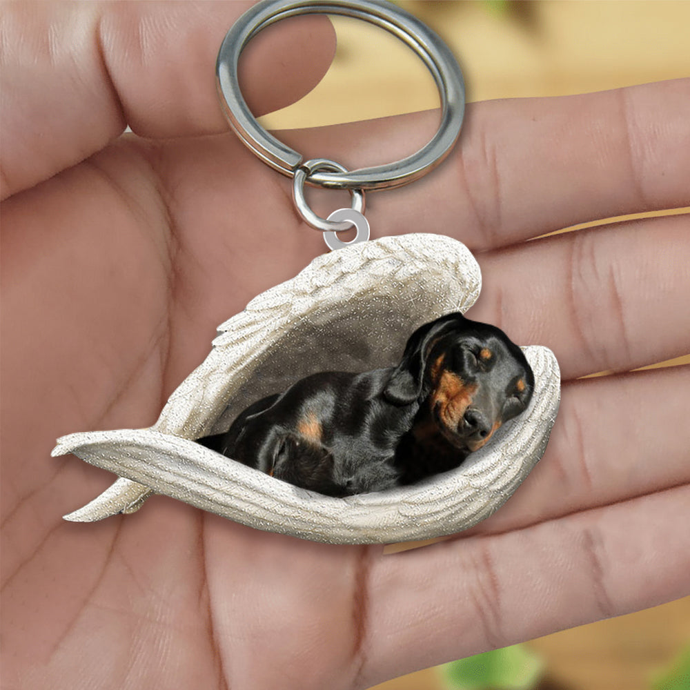Black And Tan Dachshund Sleeping Angel Acrylic Keychain Dog Sleeping keychain