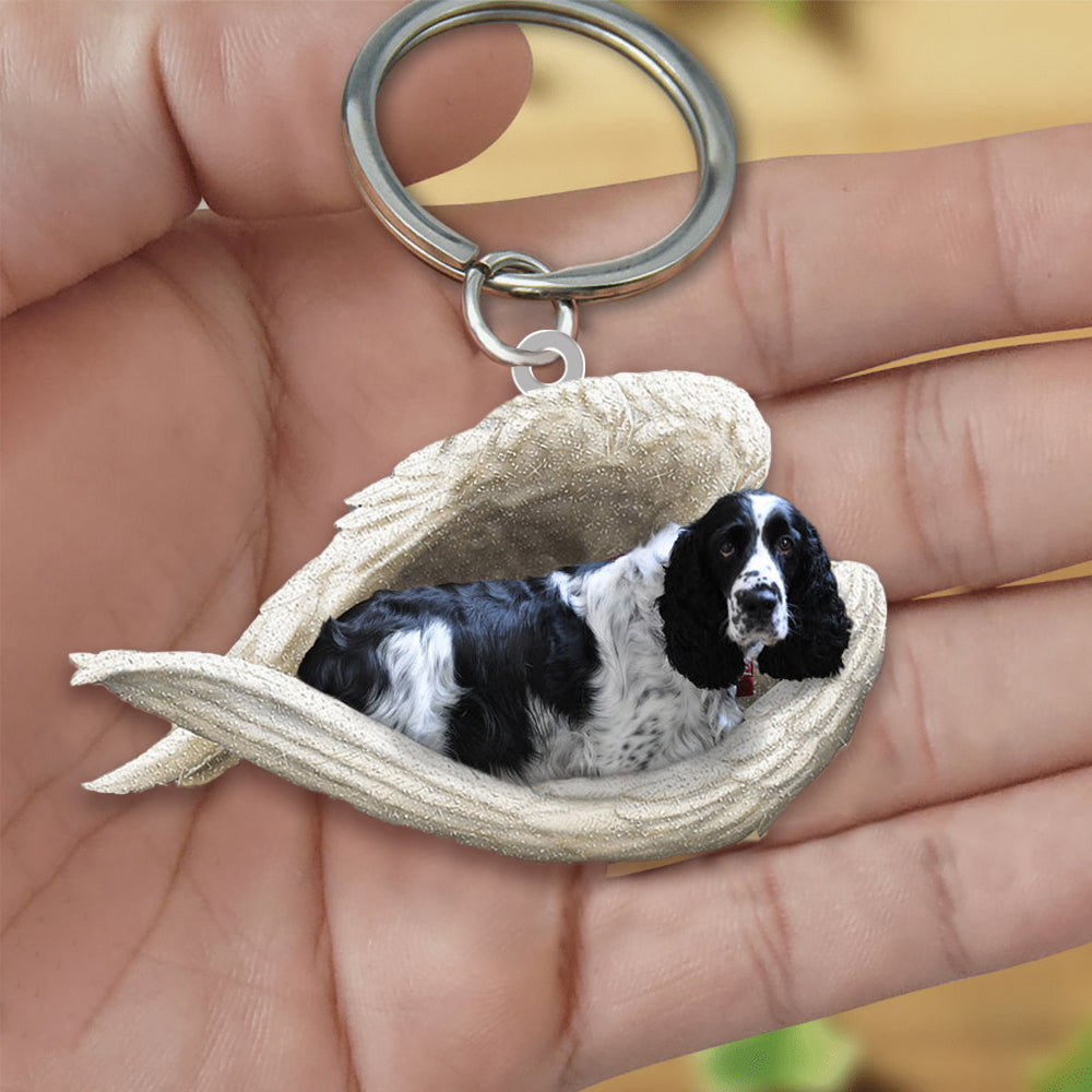 Black And White English Springer Sleeping Angel Acrylic Keychain Dog Sleeping keychain