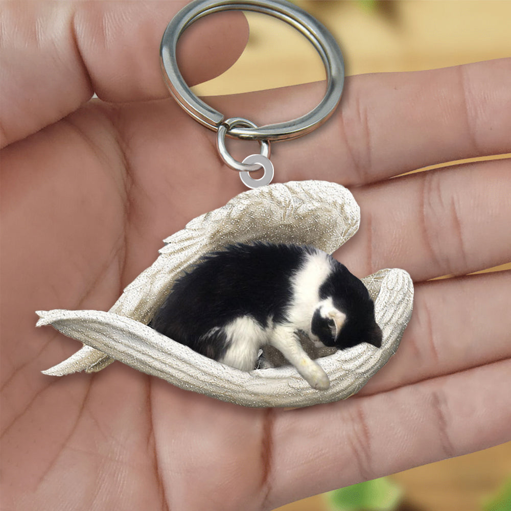 Black And White Cat Sleeping Angel Acrylic Keychain Cat Sleeping keychain