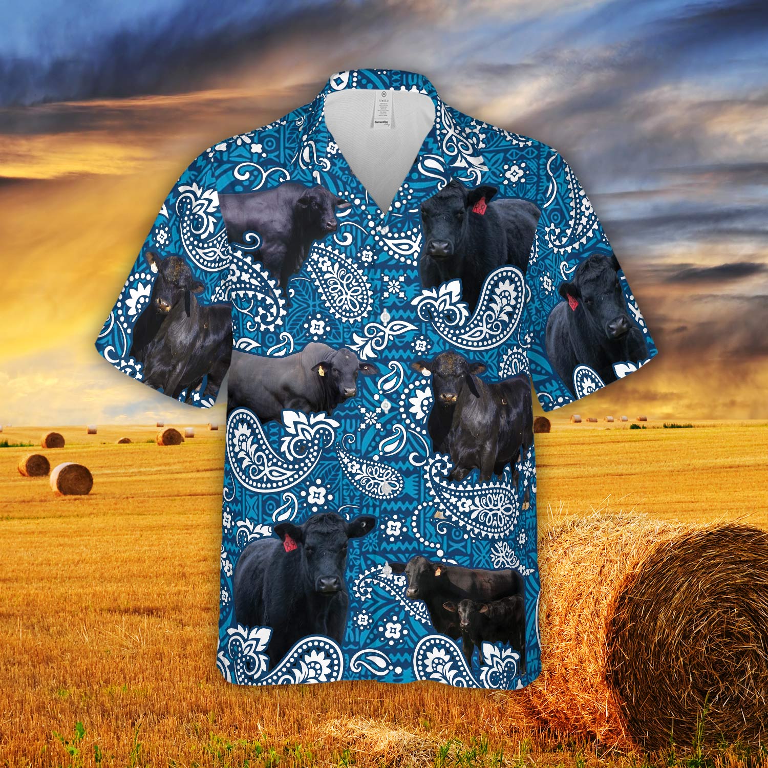 Paisley Pattern Black Angus Farm Hawaiian Shirt