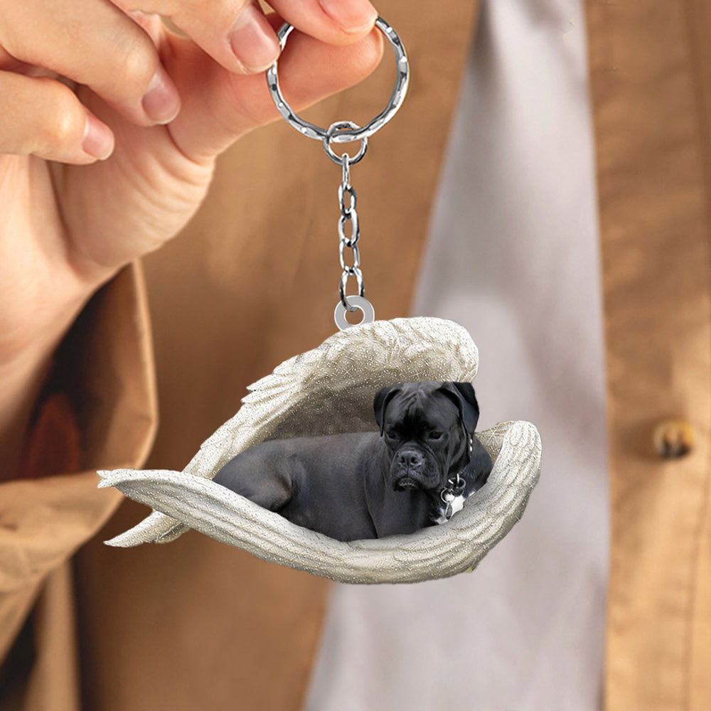 Black Boxer Sleeping Angel Acrylic Keychain Dog Sleeping keychain
