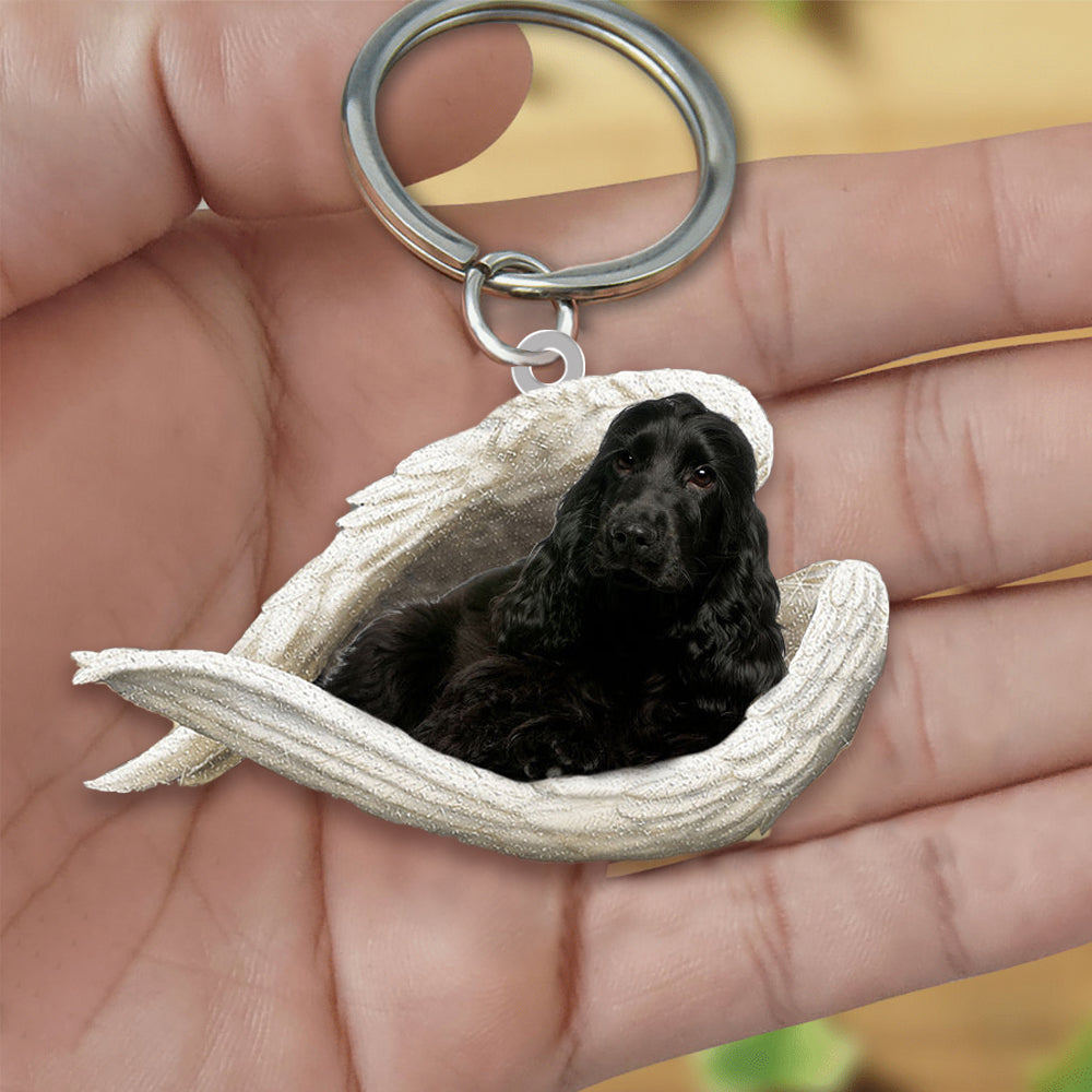 Black Cocker Spaniel Sleeping Angel Acrylic Keychain Dog Sleeping keychain