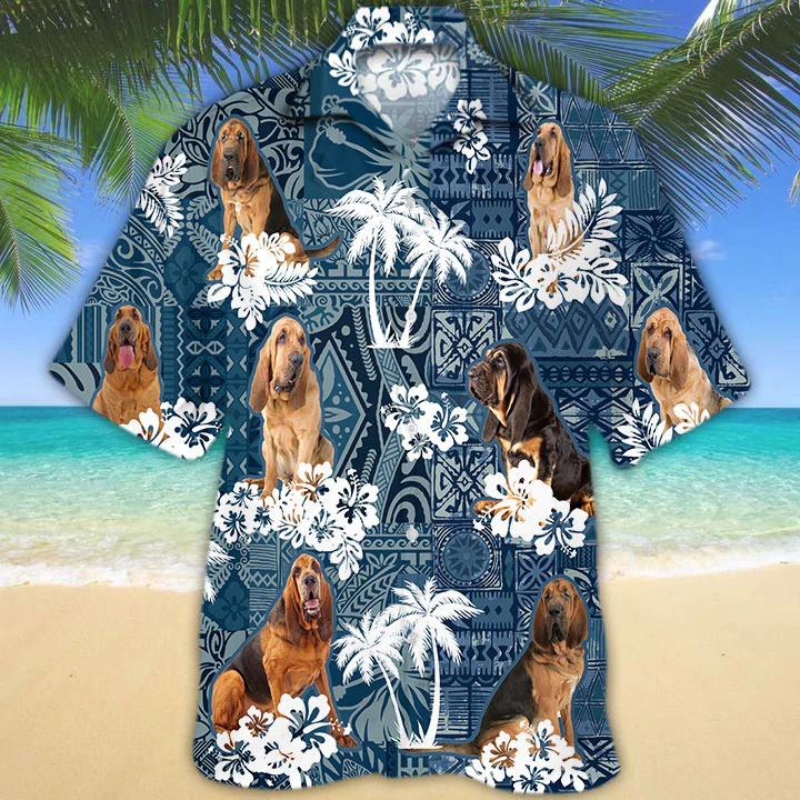 Bloodhound Hawaiian Shirt/ Men''s Hawaiian Shirt Button Down Short Sleeves/ gift for Dog lovers