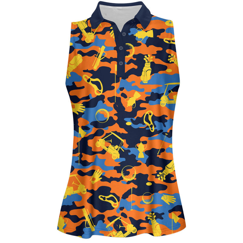 Blue And Orange Golf Set Women Sleeveless Polo Shirt Sport