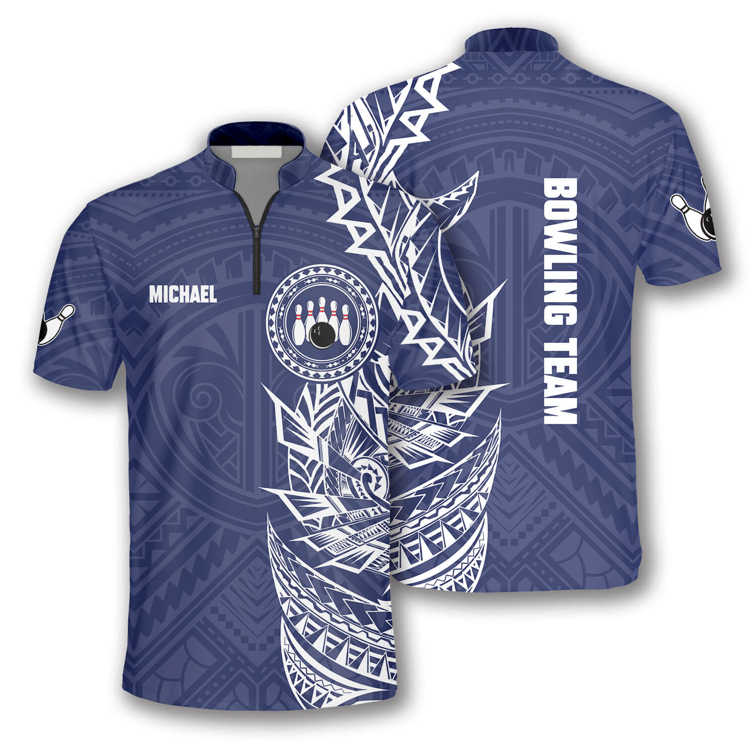 Blue White Tribal Tattoo Custom Bowling Jersey for Men/ Best Shirt for Bowling Player