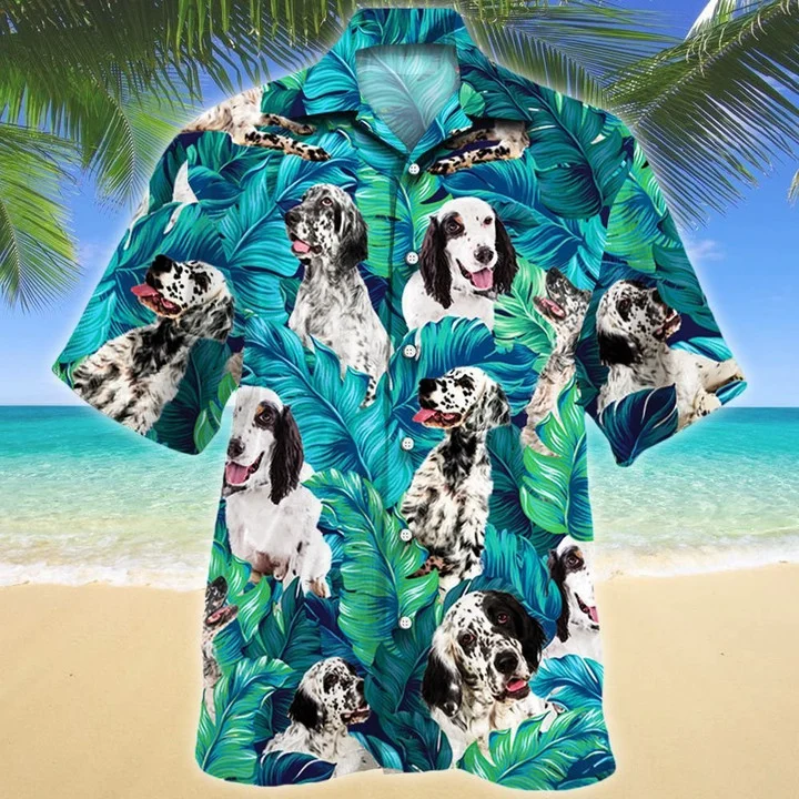 Blue And Green Theme English Setter Dog Lovers Hawaiian Shirt