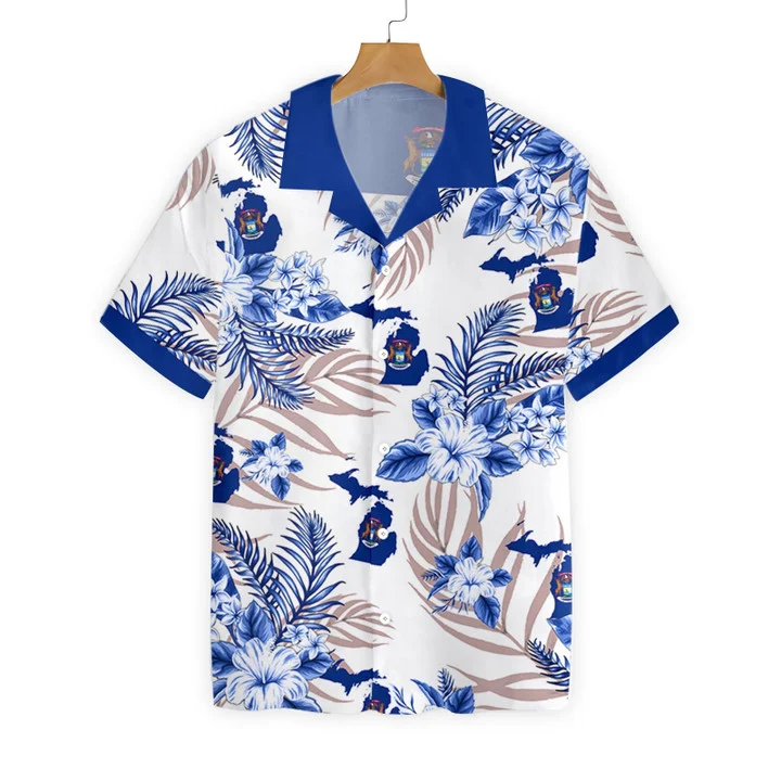 Blue Hibiscus Michigan Proud Design Hawaiian Shirt