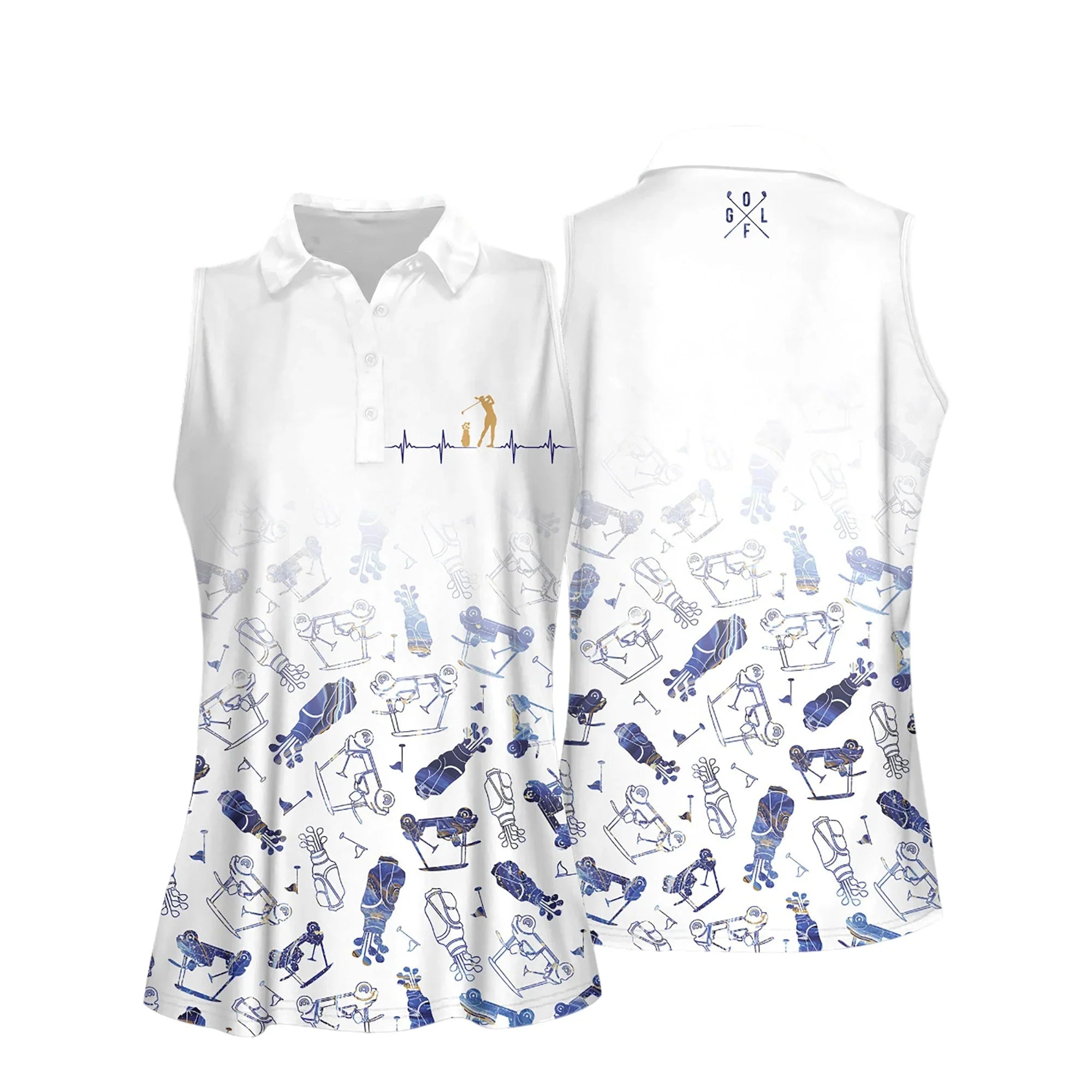 Blue Marble Gradient Heart Beat Golf Women Short Sleeve Polo Shirt