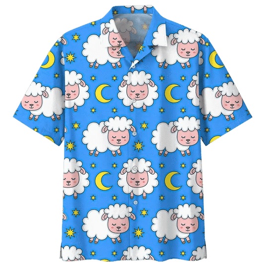 Blue Moon And Sheep Illustration Hawaiian Shirt