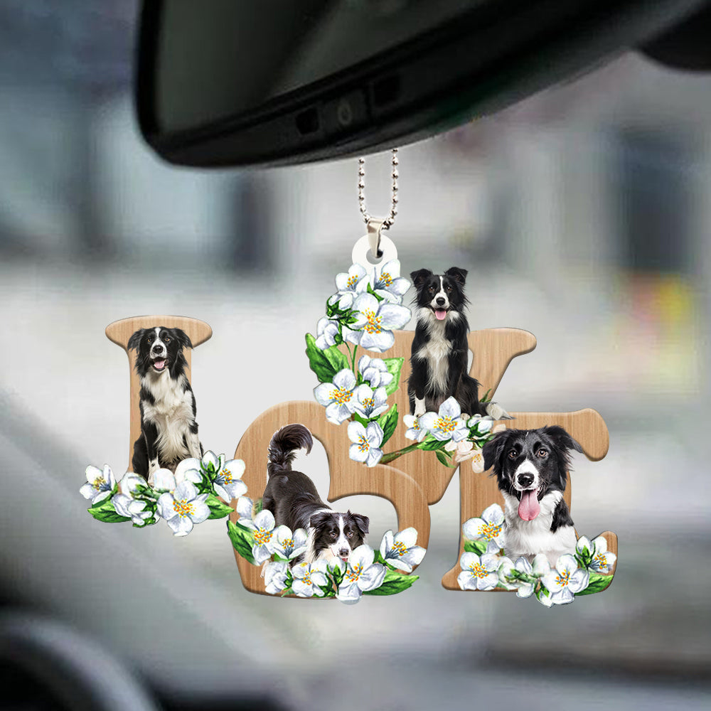 Cool Border Collie Love Flowers Dog Lover Car Hanging Ornament