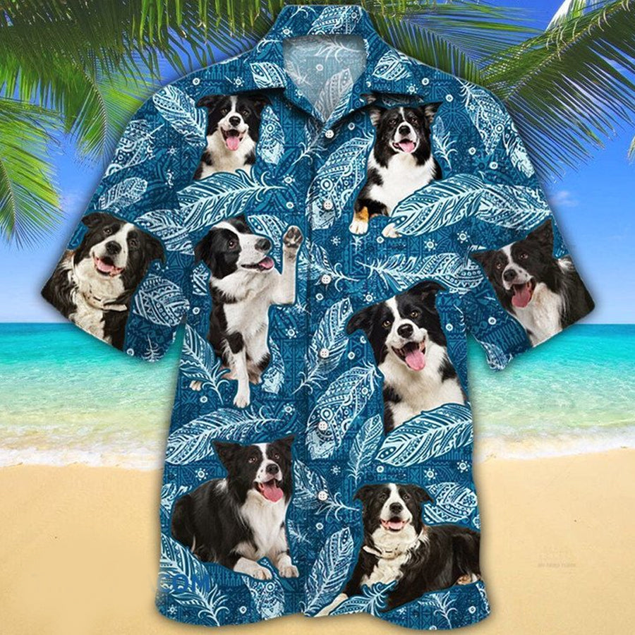 Border Collie Dog Lovers Blue Feather Hawaii Hawaiian Shirt