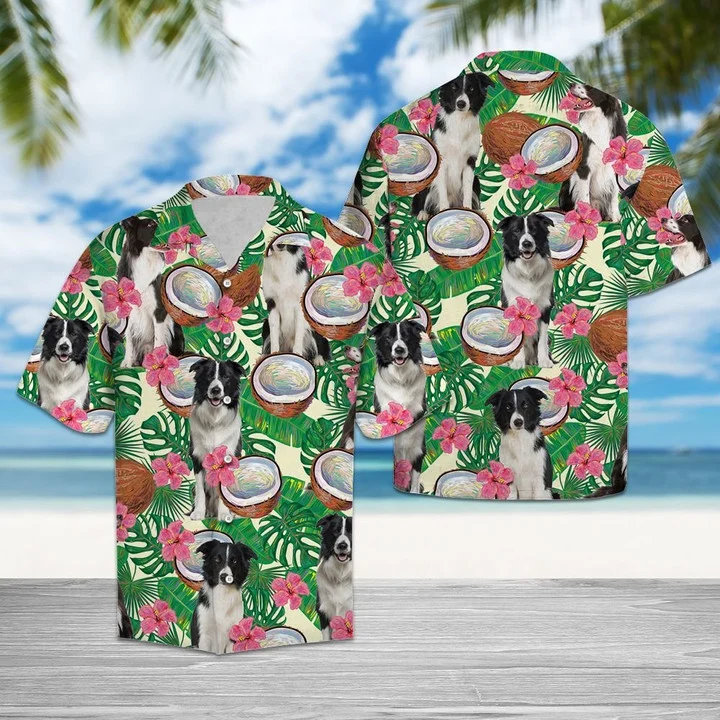 Border Collie Tropical Coconut Cut In Half Summer Vacation Pattern Hawaiian Shirt