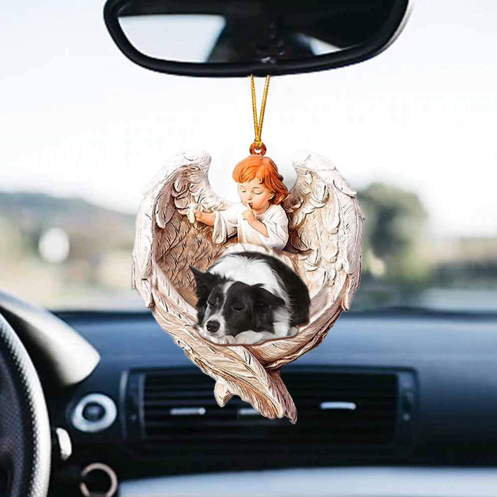 Cute Dog Hanging Ornaments Border Collie Sleeping Protected By Angel Car Hanging Ornament