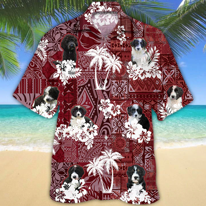 Border Doodle Red Hawaiian Shirt/ Gift for Dog Lover Shirts/ Animal Summer Shirts/ Hawaiian Shirt Men