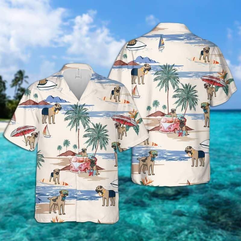 Border Terrier Summer Beach Hawaiian Shirt/ dog beach Short Sleeve Hawaiian Shirt