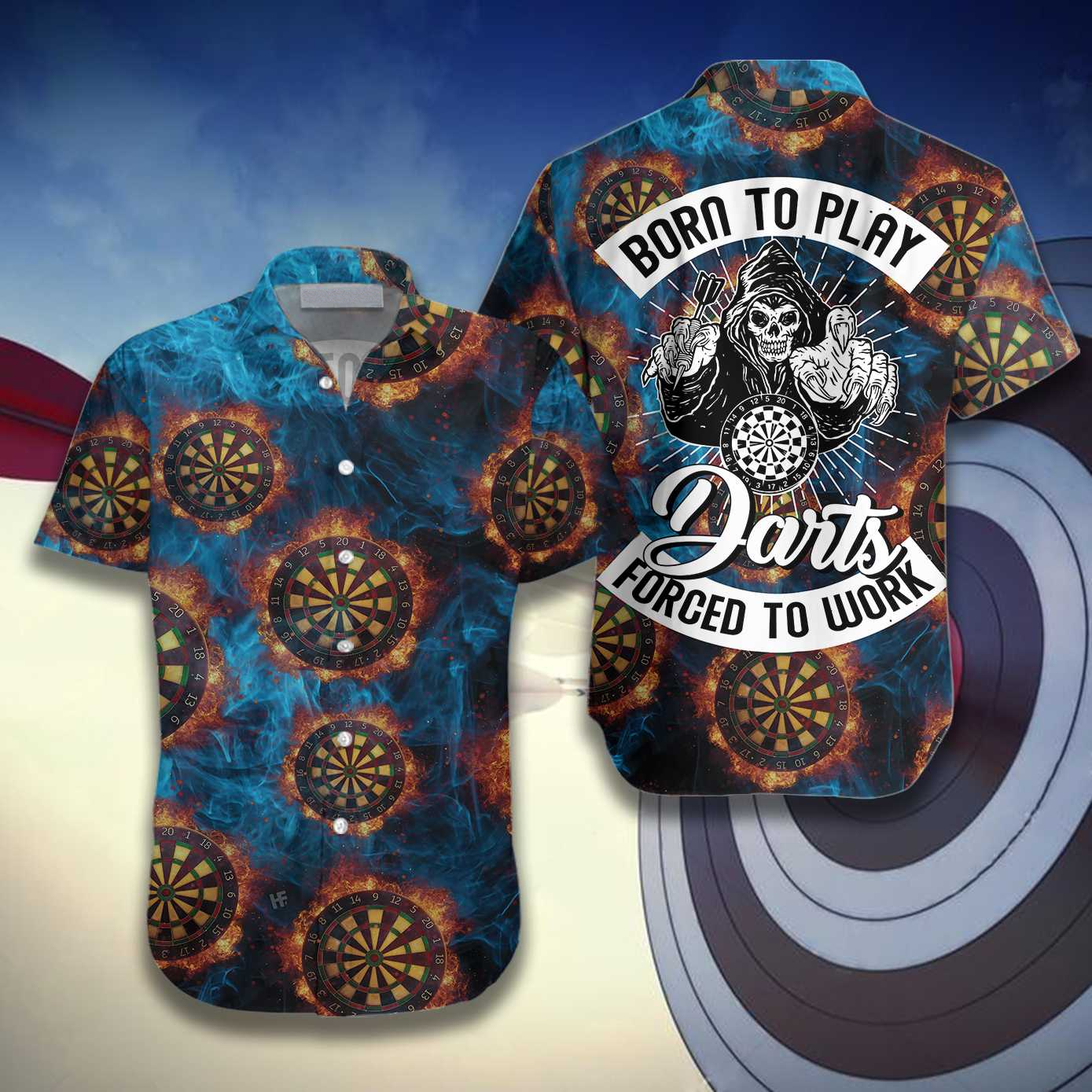 Born To Play Dart Forced To Work Hawaiian Shirt/ Colorful Summer Aloha Shirt For Men Women/ Gift For Friend/ Team/ Family/ Dart Lovers