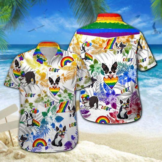Lgbt Boston Terrier Hawaiian Shirt/ Pride Hawaiian Shirt For Dog Lover