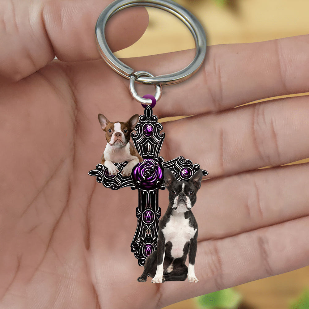Boston Terrier Pray For God Acrylic Keychain Dog Keychain Coolspod