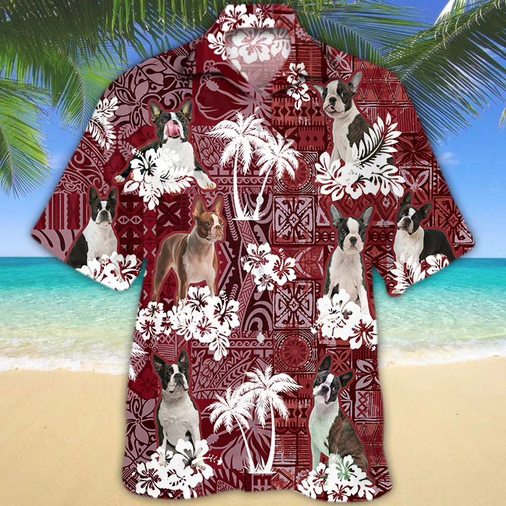 Boston Terrier Red Hawaiian Shirt/ Gift for Dog Lover Shirts/ Animal Summer Shirts/ Hawaiian Shirt Men