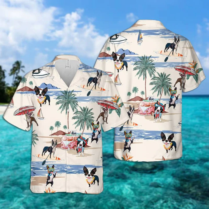 Boston Terrier Summer Beach Hawaiian Shirt/ Hawaiian Shirts for Men/ Hawaiian Shirts for Men/ Aloha Beach Shirt