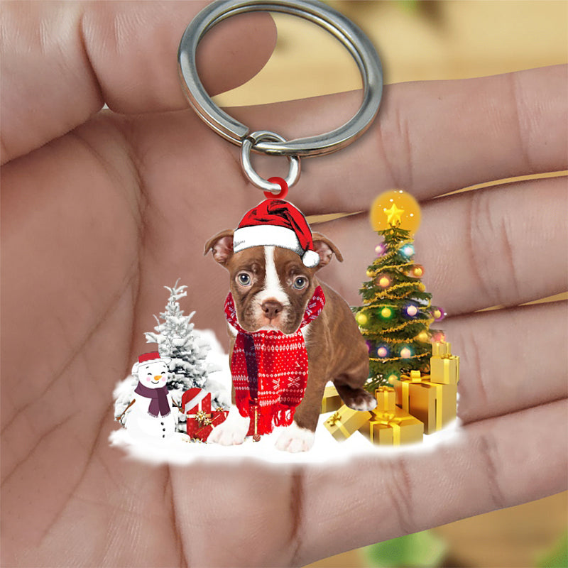 Boston Terrier Early Merry Christmas Acrylic Keychain Cute Dog Keychain